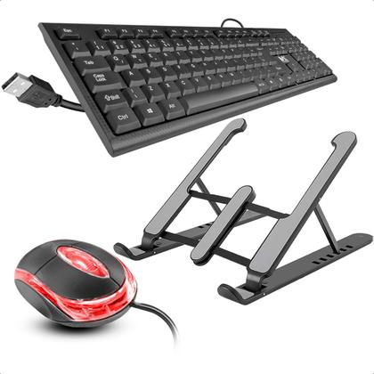 Imagem de Kit Teclado Com Fio Usb Com Mouse Led Fio Acompanha Suporte Dobrável Para Notebook