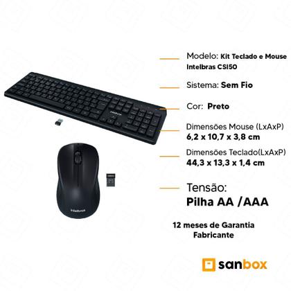 Imagem de Kit Teclado e Mouse Intelbras CSI50 Sem Fio USB 2.0 Plug&Play - Preto