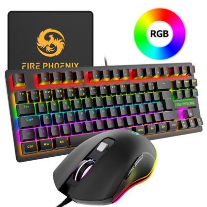 Imagem de Kit Teclado E Mouse Mecânico Abnt2 Gamer Iluminação Led Rgb Switch Blue Usb MousePad Be-k1 Preto