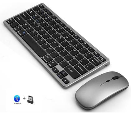 Imagem de Kit Teclado e Mouse Sem Fio Bluetooth + 2.4Ghz Bateria Recarregavel