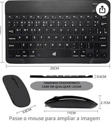 Imagem de Kit Teclado E Mouse Sem Fio Bluetooth Colorido Para Tablet Pc iPad (Preto)