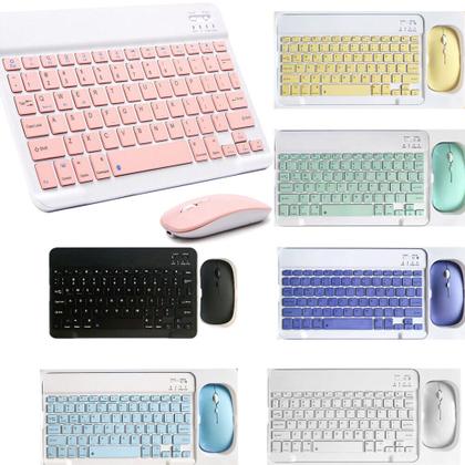 Imagem de Kit Teclado E Mouse Sem Fio Bluetooth Colorido Para Tablet Pc iPad (Preto)