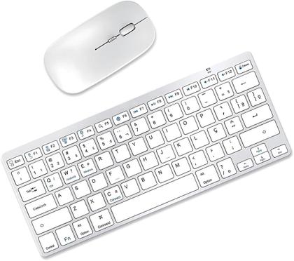 KIT Teclado e Mouse Sem Fio Bluetooth Compatível Tablet Macbook iPad iMac Notebook PC, Premium Silencioso...