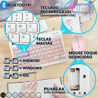 Imagem de Kit Teclado e Mouse Sem fio Bluetooth Multi-device Branco K-06