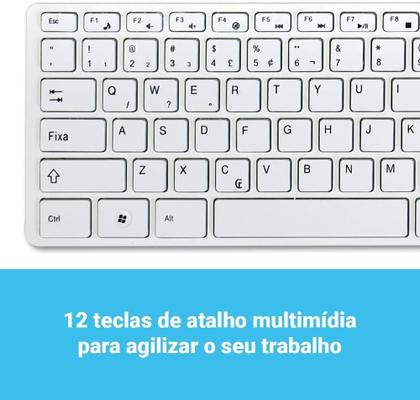 Imagem de Kit Teclado E Mouse Sem Fio Branco Wireless USB Ultra Slim
