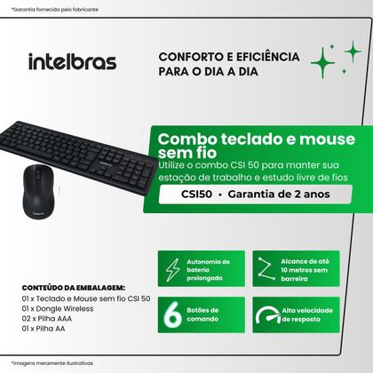 Imagem de Kit Teclado e Mouse Sem Fio Intelbras, click silencioso, CSI50 Preto
