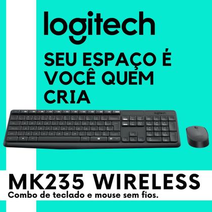 Imagem de Kit Teclado E Mouse Sem Fio Logitech Mk235 Português Brasil Preto