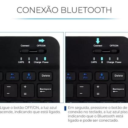 Imagem de Kit Teclado e Mouse Sem Fio Slim Bluetooth ABNT Recarregável Notebook Tablet Cor Preto