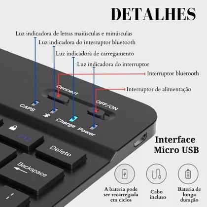 Imagem de Kit Teclado e Mouse Sem Fio Slim Bluetooth ABNT Recarregável Notebook Tablet Cor Preto