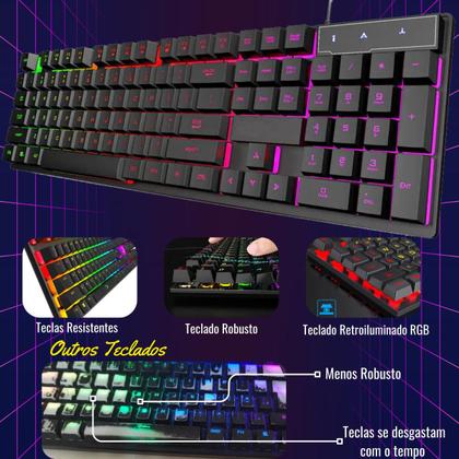 Imagem de Kit Teclado Gamer Semi Mecanico Led Rgb + Mouse Gamer Led
