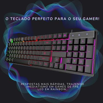 Imagem de Kit Teclado Gamer Semi Mecanico Led Rgb Usb Xbox Pc + Mouse