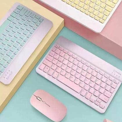 Imagem de Kit Teclado Mini + Mouse Pad Portátil Bluetooth Wireless Compacto Compativel Celular Tablet Notebook PC Recarregável Usb