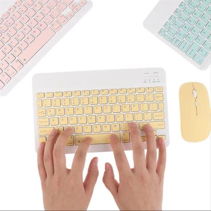 Imagem de Kit Teclado Mini + Mouse Pad Portátil Bluetooth Wireless Compacto Compativel Celular Tablet Notebook PC Recarregável Usb