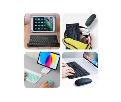 Imagem de Kit Teclado Mini + Mouse Pad Portátil Bluetooth Wireless Compacto Compativel Celular Tablet Notebook PC Recarregável Usb