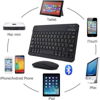 Imagem de Kit Teclado Mouse Bluetooth Sem Fio ABNT Ç Recarregável + Suporte Mesa Para Tablet Celular