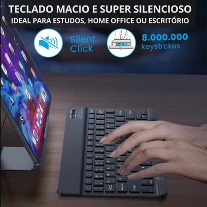 Imagem de Kit Teclado Mouse Bluetooth Sem Fio ABNT Ç Recarregável + Suporte Mesa Para Tablet Celular