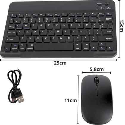 Imagem de Kit Teclado Mouse Bluetooth Sem Fio ABNT Ç Recarregável + Suporte Mesa Para Tablet Celular