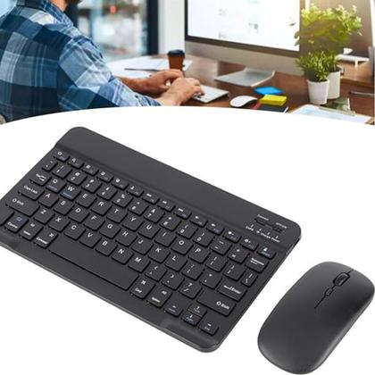 Imagem de Kit Teclado Mouse Bluetooth Sem Fio ABNT Ç Recarregável + Suporte Mesa Para Tablet Celular