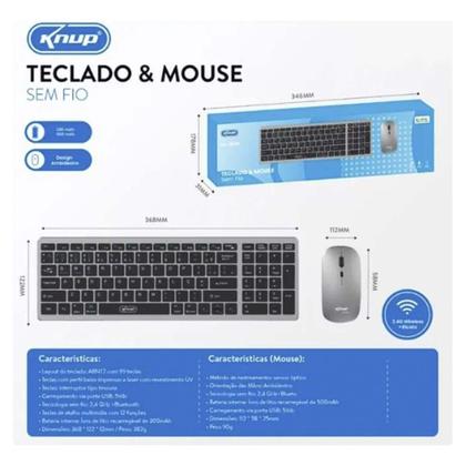 Imagem de Kit Teclado Mouse Recarregável Sem Fio Wifi E Bluetooth