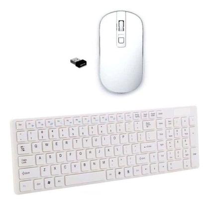 Imagem de Kit Teclado Mouse Wireless E Suporte Brancos Para Notebook