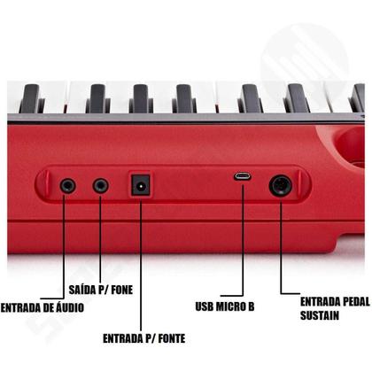 Imagem de Kit Teclado Musical CASIOTONE CT-S200 CASIO Vermelho + Suporte + Pedal + Capa