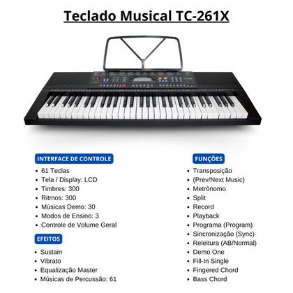 Imagem de Kit Teclado Musical Iniciante 61 Teclas USB C/ Capa + Suporte