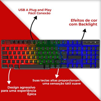 Imagem de Kit Teclado Semi Mecânico Mouse Gamer 1600 Dpi + Headset + Mouse Pad