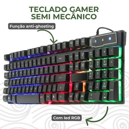 Imagem de Kit teclado semimecânico com mouse e mouse pad gamer extragrande
