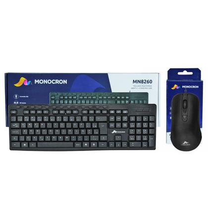 Imagem de Kit Teclado USB 107 Teclas e 13 Teclas Multimídia ABNT2 + Mouse USB 4 Botões 1000 DPI Cabo 1.5m Monocron Preto