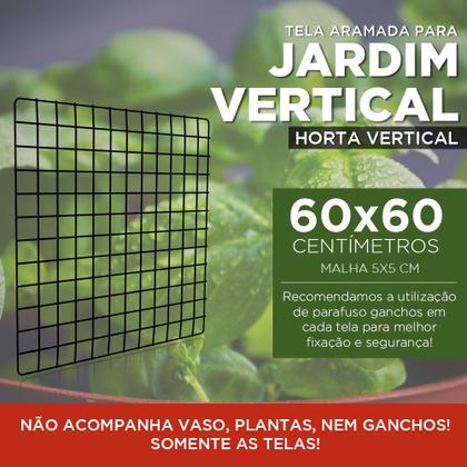 Imagem de Kit Tela Aramada 60x60 Preto para Jardim Vertical Horta Suspensa