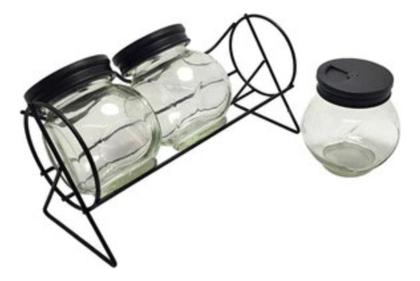 Imagem de Kit Temperos 3 Potes Vidro Bolinha C/ Tampa Plástica