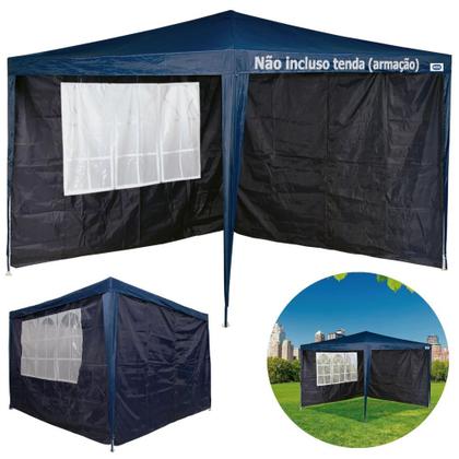 Imagem de Kit Tenda Articulada Sanfonada Bege 3x3m Gazebo Dobravel + 4 Paredes Laterais na Cor Azul