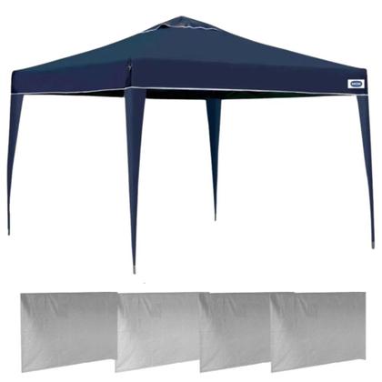 Imagem de Kit Tenda Dobravel Azul 3x3 M Base e Topo com 4 Paredes Brancas