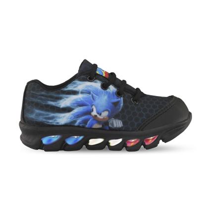 Imagem de Kit Tênis De Led Infantil Menino Masculino Sonic Preto + Mochila