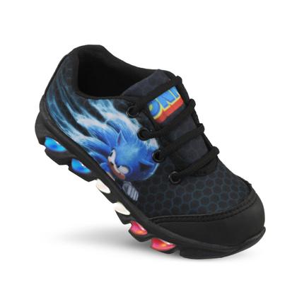 Imagem de Kit Tênis De Led Infantil Menino Masculino Sonic Preto + Mochila