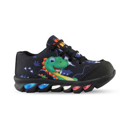 Imagem de Kit Tenis de led infantil meninos Ledstar dinossauro luzinhas desenhos mais mochila