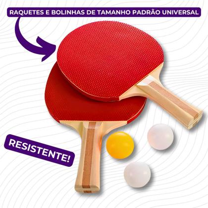 Imagem de Kit Tênis De Mesa 2 Raquetes 3 Bolinhas de Ping Pong E Rede