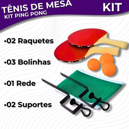 Imagem de Kit Tênis De Mesa 2 Raquetes 3 Bolinhas de Ping Pong E Rede