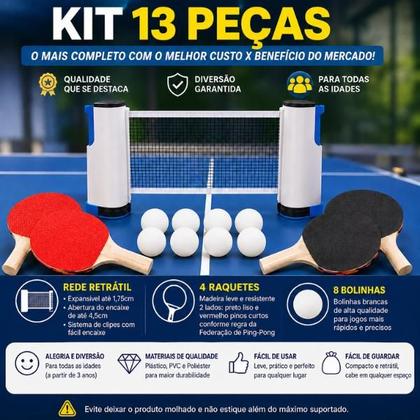 Imagem de Kit Tenis De Mesa 4 Raquetes 8 Bolinhas Ping Pong E Rede