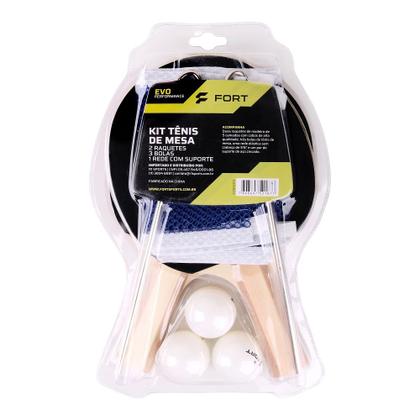 Imagem de Kit tênis de mesa fort evo (2 raquetes 3 bolas + rede)