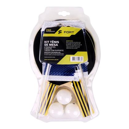Imagem de Kit tênis de mesa fort pro (2 raquetes 3 bolas + rede)
