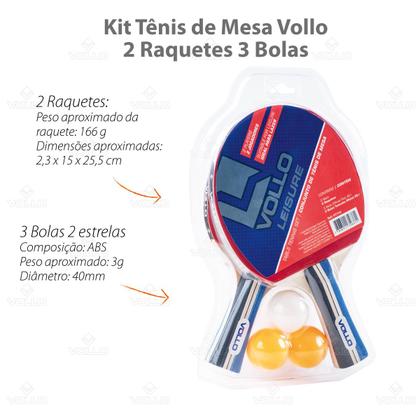 Imagem de Kit Tênis de Mesa Ping Pong 2 Raquetes 3 Bolas Esporte Lazer Vollo