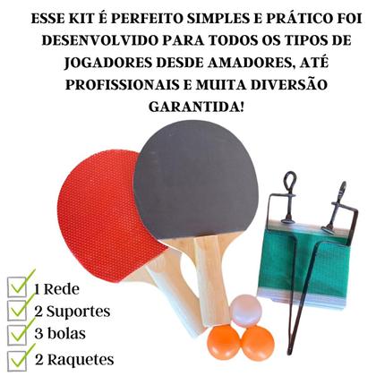 Imagem de Kit Tênis De Mesa Ping Pong 2 Raquetes + 3 Bolinhas + 1 Rede Novo Original