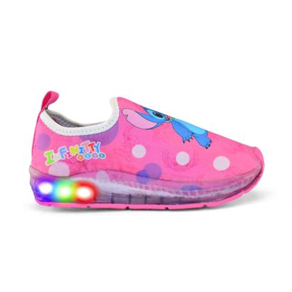 Imagem de Kit Tenis Infantil Feminino Led Calcefacil Stitch Rosa + Oculos+relogio