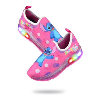 Imagem de Kit Tenis Infantil Feminino Led Calcefacil Stitch Rosa + Oculos+relogio