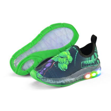 Imagem de Kit Tenis Infantil LED Masculino Calcefacil Hulk + Oculos+Relogio+chinelo