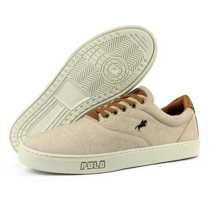 Imagem de Kit Tênis Sapatênis Polo White Hiate Masculino Bege + Relógio Top