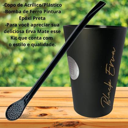 Imagem de Kit Tereré Garrafa Lisa Black Erva Mate 500 G Copo Caldereta Acrílico Preto Bomba Preta Filtro Scoop