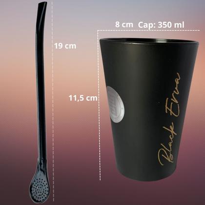 Imagem de Kit Tereré Garrafa Lisa Black Erva Mate 500 G Copo Caldereta Acrílico Preto Bomba Preta Filtro Scoop