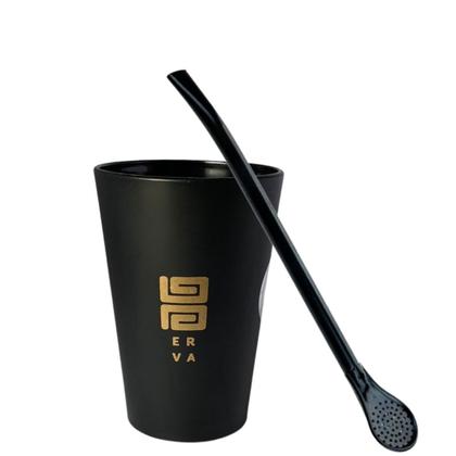 Imagem de Kit Tereré Garrafa Lisa Black Erva Mate 500 G Copo Caldereta Acrílico Preto Bomba Preta Filtro Scoop